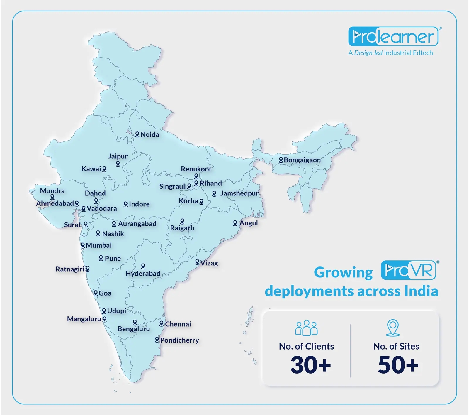 Map of ProVR client deployment locations across India