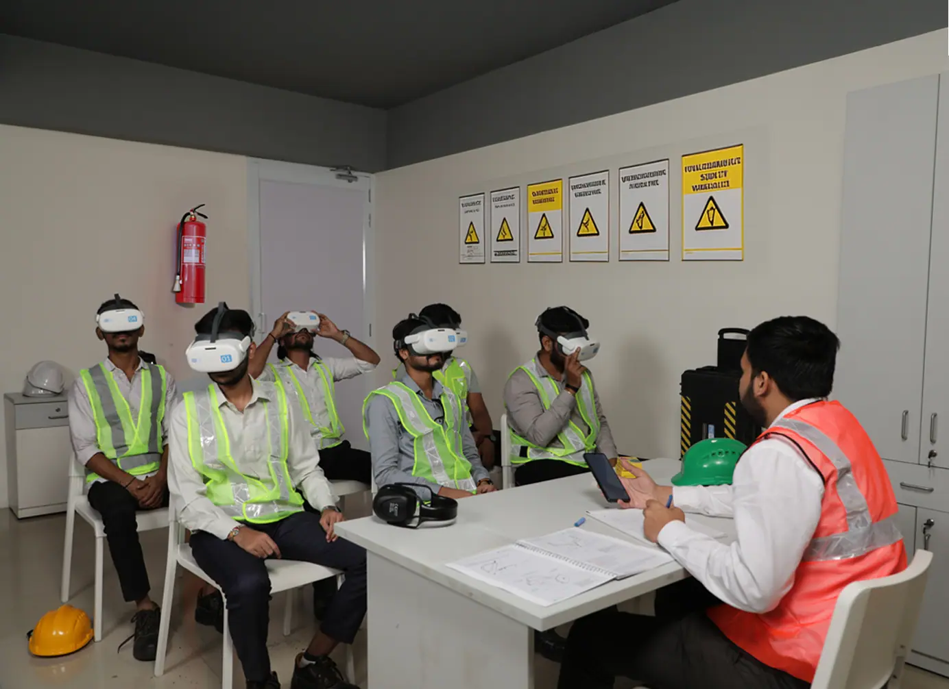 Workers taking part in a trainer-led ProVR classroom session