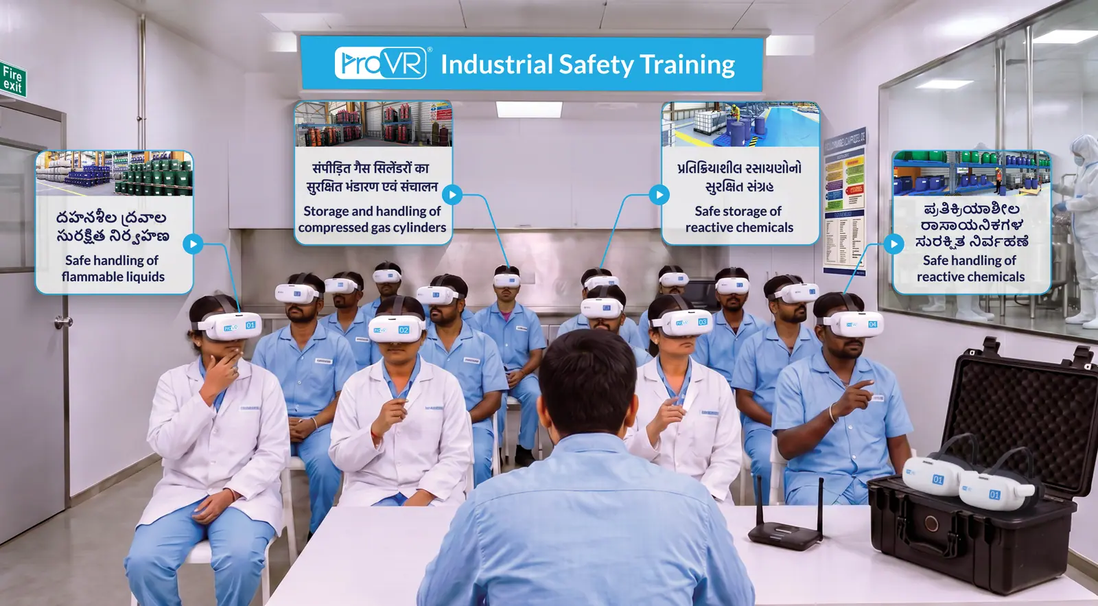 Industrial workforce using ProVR headsets during classroom training