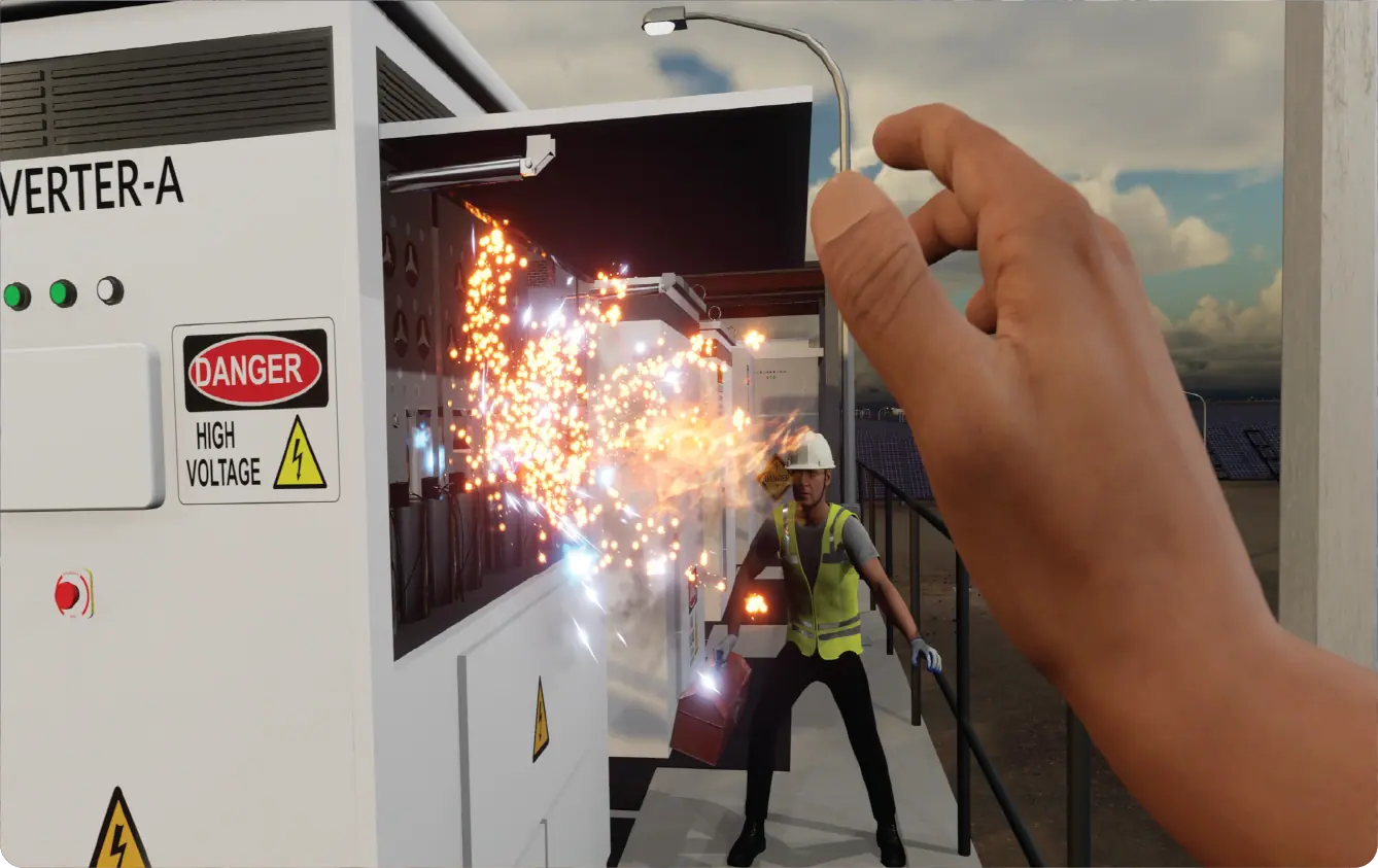 VR re-creation of an electrical arc-flash hazard at a high-voltage inverter